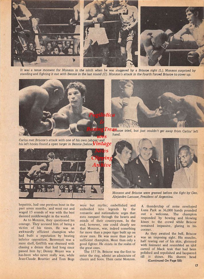 Boxing News Clipping #116 - Bennie Briscoe vs. Carlos Monzon, Paul Berlenbach