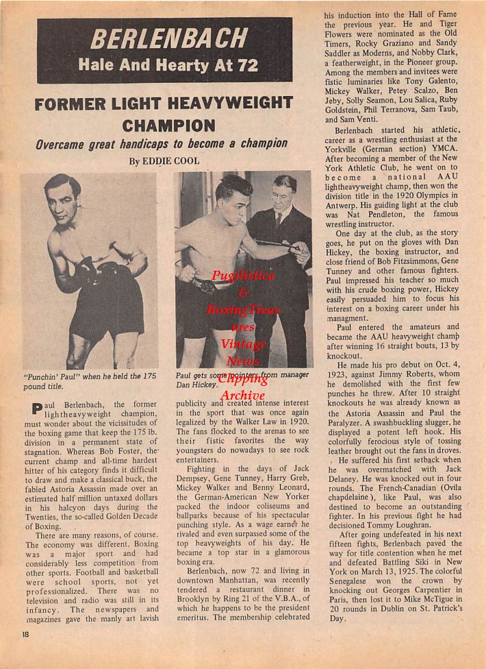 Boxing News Clipping #116 - Bennie Briscoe vs. Carlos Monzon, Paul Berlenbach