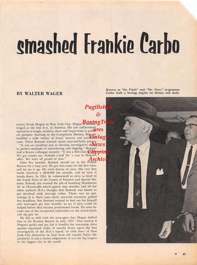 Boxing News Clipping #1160 - Frankie Carbo, Jake LaMotta vs. Billy Fox