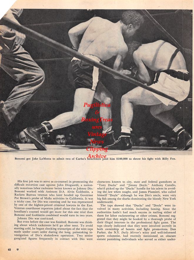 Boxing News Clipping #1160 - Frankie Carbo, Jake LaMotta vs. Billy Fox