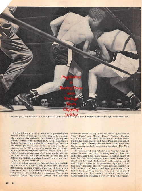 Boxing News Clipping #1160 - Frankie Carbo, Jake LaMotta vs. Billy Fox