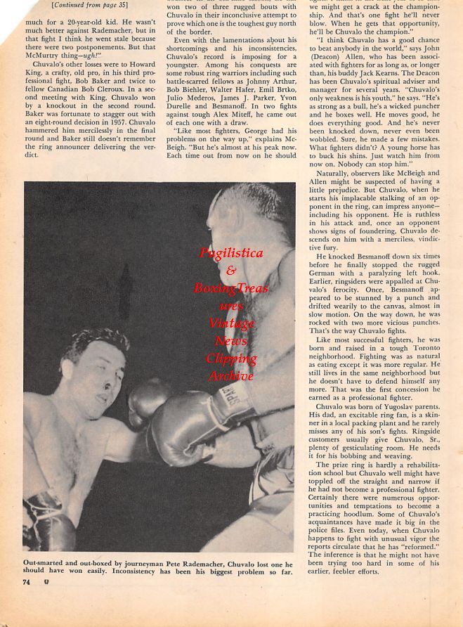 Boxing News Clipping #1170 - George Chuvalo vs. Pete Rademacher, Joe Jacobs