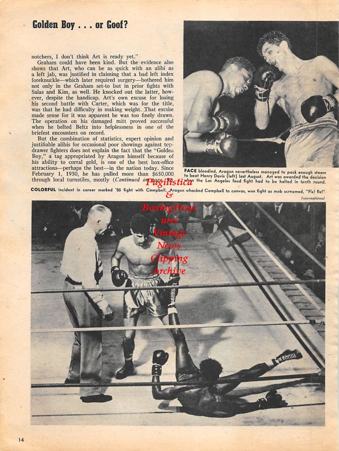Boxing News Clipping #1174 - Art Aragon, Henry Davis, Tommy Campbell