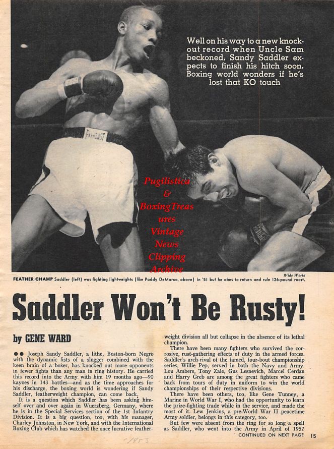 Boxing News Clipping #1175 - Sandy Saddler, Paddy DeMarco, Johnny Dundee