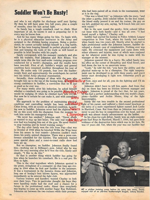 Boxing News Clipping #1175 - Sandy Saddler, Paddy DeMarco, Johnny Dundee