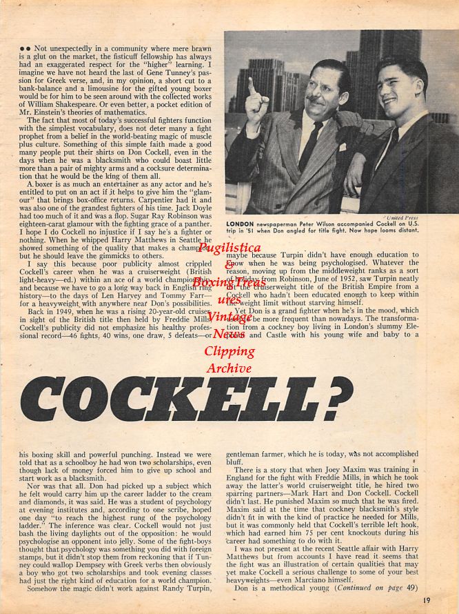 Boxing News Clipping #1177 - Johnny Saxton vs. Tony Pellone, Don Cockell