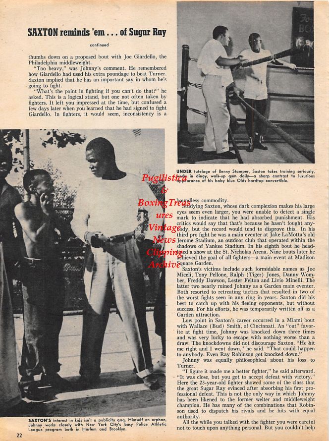 Boxing News Clipping #1178 - Johnny Saxton, Benny Stamper