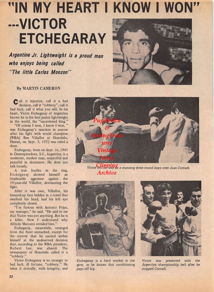 Boxing News Clipping #118 - Roberto Duran vs. Esteban DeJesus, Victor Etchegaray