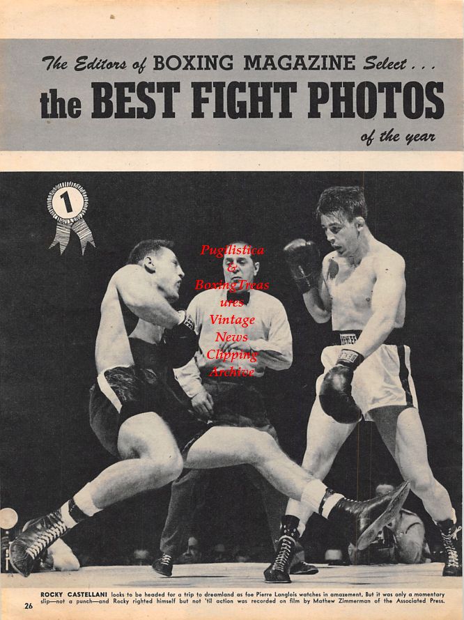 Boxing News Clipping #1180 - Rocky Castellani vs. Pierre Langlois, Rocky Marciano vs. Roland LaStarza