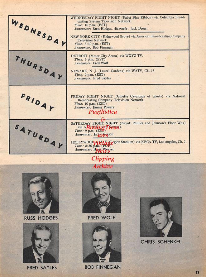 Boxing News Clipping #1184 - Rocky Marciano, Al Weill, Joe Jacobs, Tony Galento, Henry Armstrong, Eddie Meade, Jack Kearns, Jack Dempsey, Tony Zale, Sam Pian, Art Winch, Russ Hodges, Fred Wolf, Fred Sayles, Bob Finnegan, Chris Schenkel