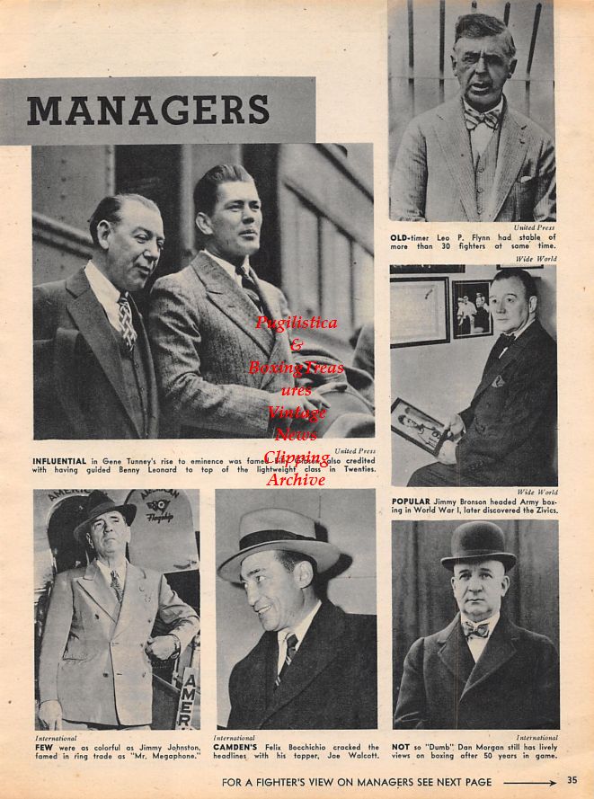 Boxing News Clipping #1185 - Roger Donaghue, Gene Tunney, Billy Gibson, Leo P. Flynn, Jimmy Bronson, Dumb Dan Morgan, Felix Bocchichio, Johnny Johnston