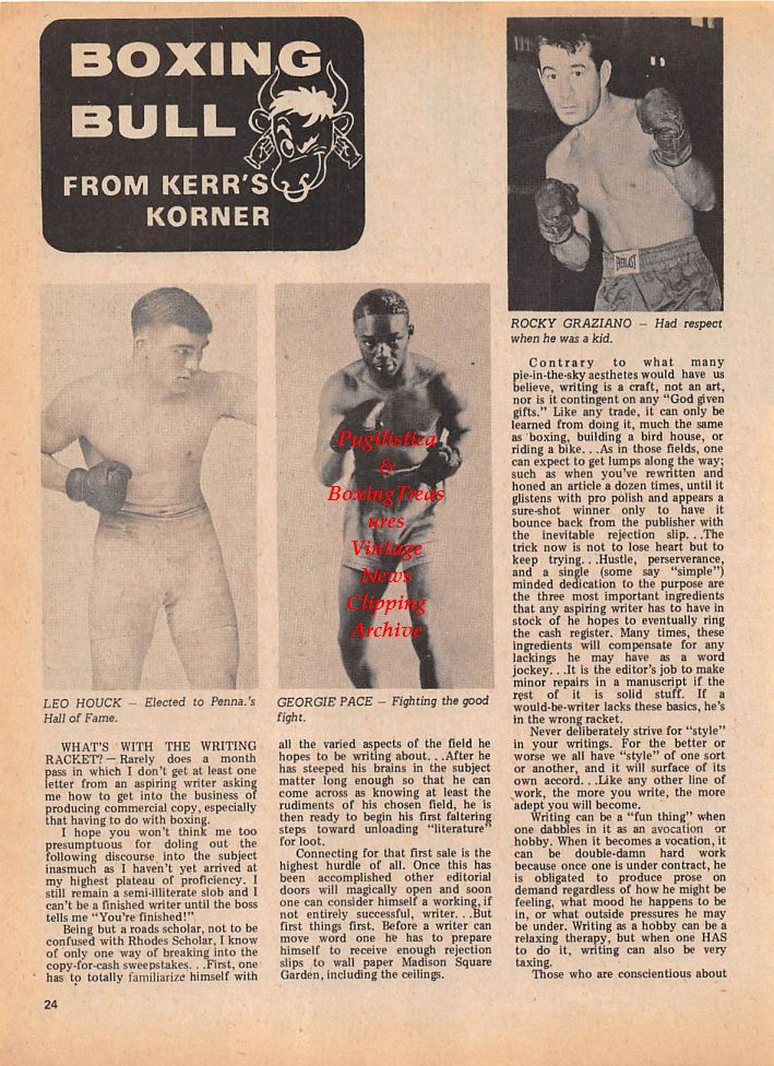 Boxing News Clipping #119 - Victor Etchegaray, Leo Houck, Georgie Pace, Rocky Graziano, Ben Villaflor