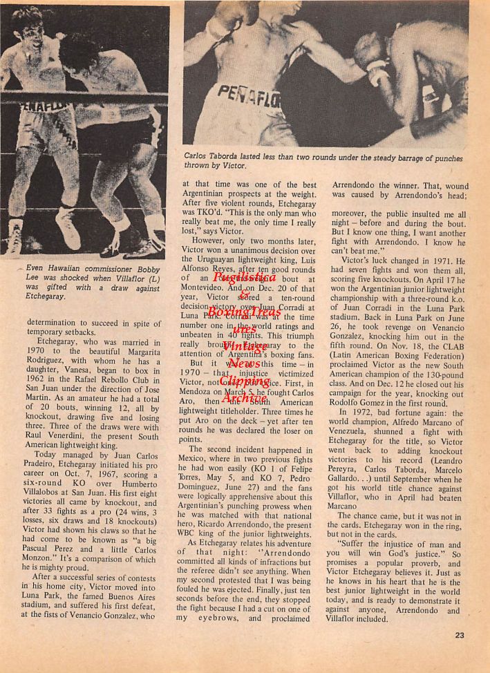 Boxing News Clipping #119 - Victor Etchegaray, Leo Houck, Georgie Pace, Rocky Graziano, Ben Villaflor