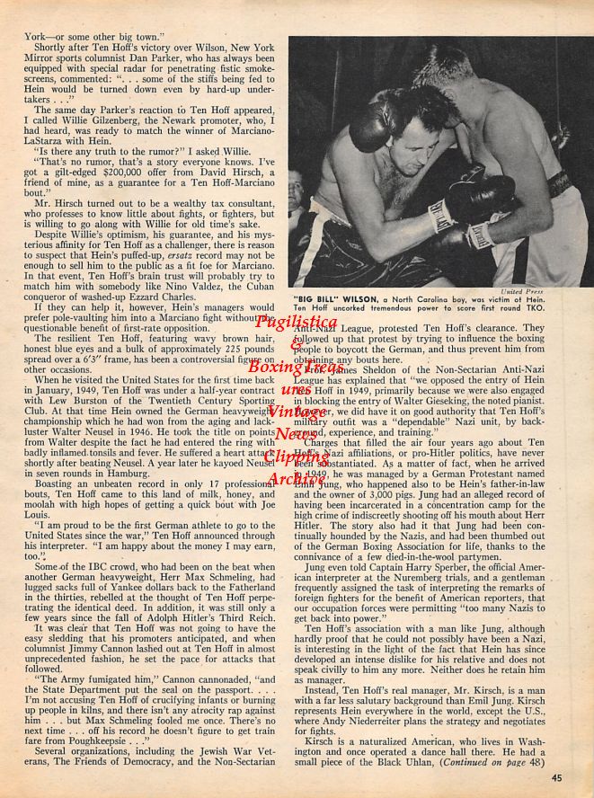 Boxing News Clipping #1190 - Roland LaStarza, Hein Ten Hoff vs. Big Bill Wilson