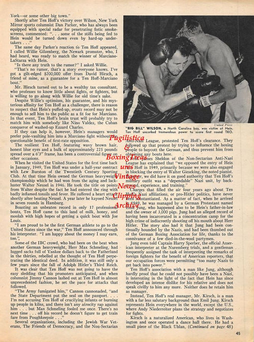 Boxing News Clipping #1190 - Roland LaStarza, Hein Ten Hoff vs. Big Bill Wilson