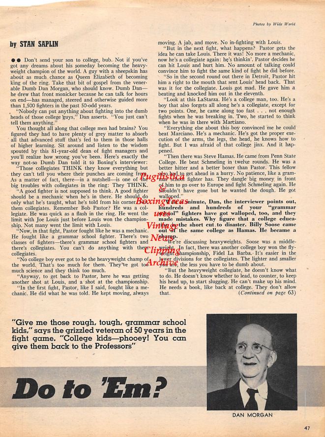 Boxing News Clipping #1191 - "Dumb" Dan Morgan, Sports n' Stamps