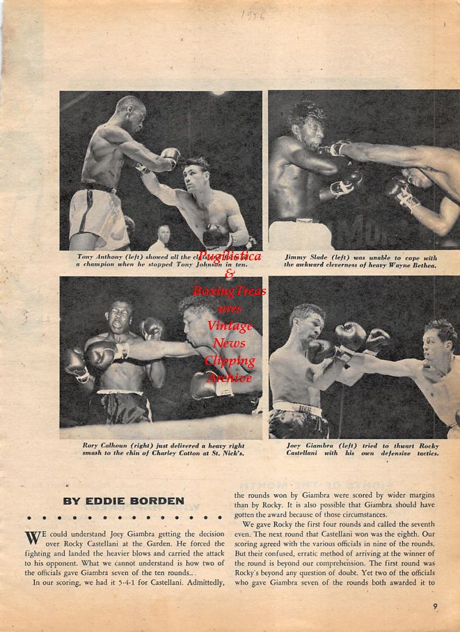 Boxing News Clipping #1197 - Tony Anthony vs. Tony Johnson, Jimmy Slade vs. Wayne Bethea, Rory Calhoun vs. Charley Cotton, Joey Giambra vs. Rocky Castellani, Holly Mims vs. Spider Webb, Jed Black vs. Isaac Logart, Carlos Ortiz vs. Tommy Salem