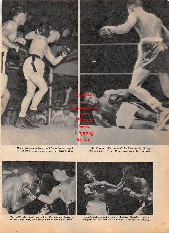 Boxing News Clipping #1198 - Willie Pastrano, Danny Giovanelli vs. Gene Poirer, L. C. Morgan vs. Henry Brown, Willie Troy vs. Jerry Luedee, Orlando Zulueta vs. Ludwig Lightburn