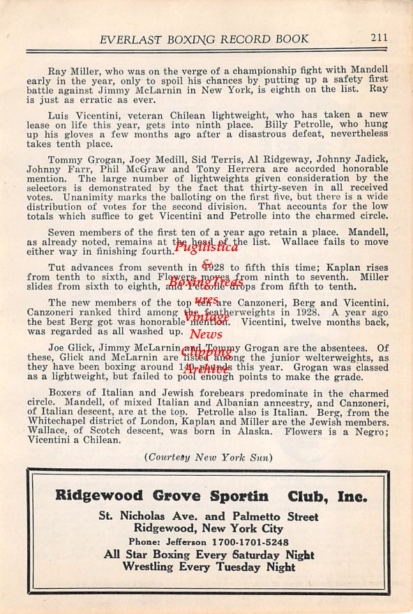 Boxing News Clipping #12 - Benny Leonard, Johnny Dundee, Sammy Mandell