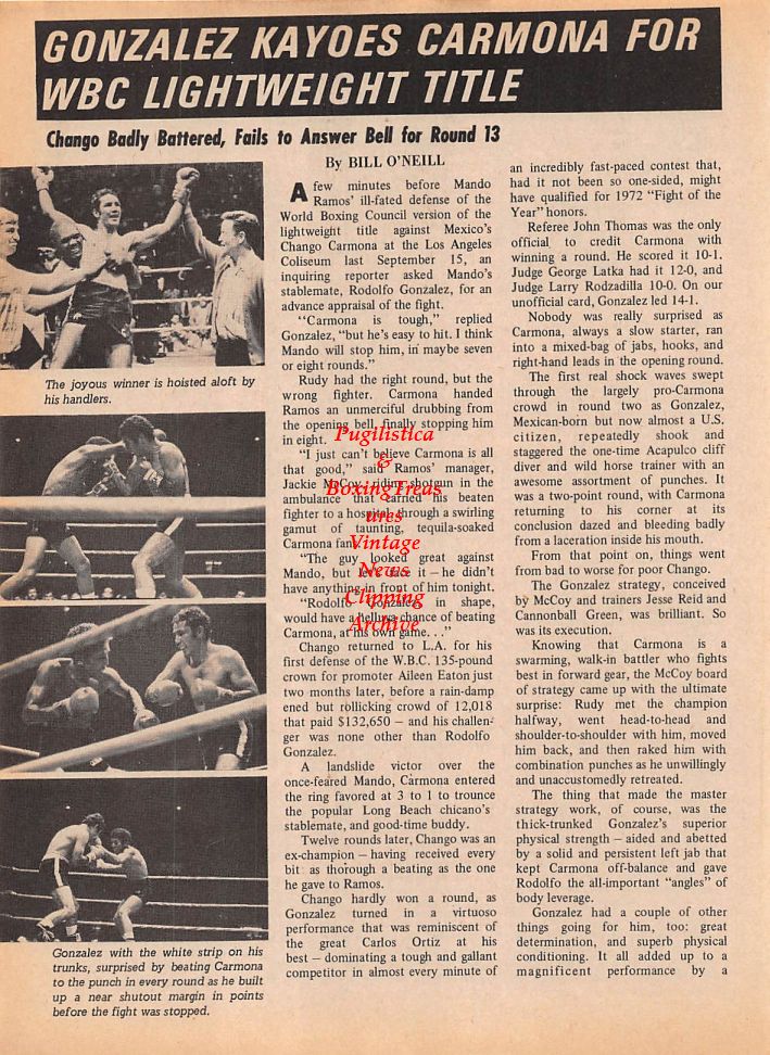 Boxing News Clipping #120 - Rodolfo Gonzalez vs. Chango Carmona, Archie Moore