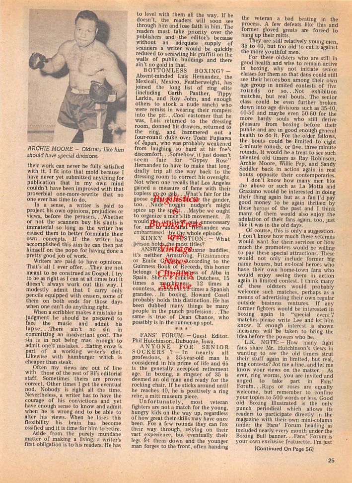 Boxing News Clipping #120 - Rodolfo Gonzalez vs. Chango Carmona, Archie Moore