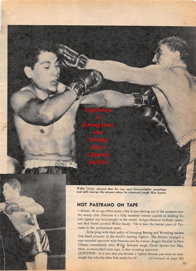 Boxing News Clipping #1200 - Henry Armstrong, Wirt Ross, Willie Pastrano vs. Rex Layne