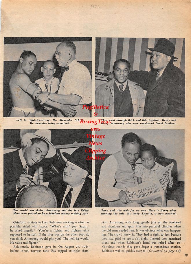 Boxing News Clipping #1202 - Henry Armstrong, Eddie Mead, Harry Armstrong, Archie Moore vs. Bobo Olson, Porter Wittich and others