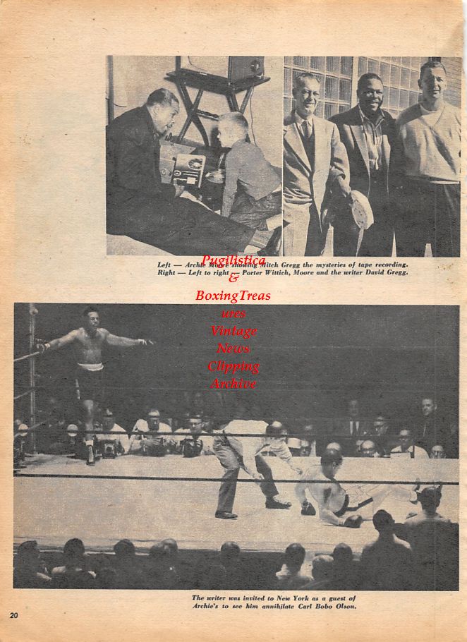 Boxing News Clipping #1202 - Henry Armstrong, Eddie Mead, Harry Armstrong, Archie Moore vs. Bobo Olson, Porter Wittich and others