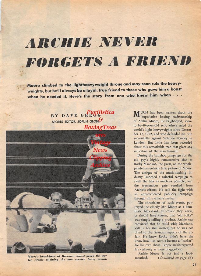 Boxing News Clipping #1203 - Jimmy McLarnin and Pop Foster, Archie Moore vs. Rocky Marciano