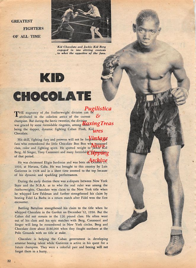 Boxing News Clipping #1208 - Kid Chocolate, Rocky Castellani vs. Ernie Durando, Kid Gavilan vs. Tiger Jones