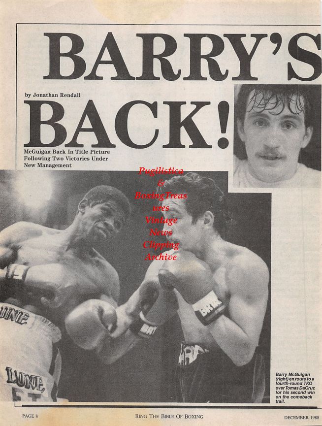 Boxing News Clipping #1211 (b) - Barry McGuigan vs. Tomas DaCruz, Leslie Glass, Andre Prophet
