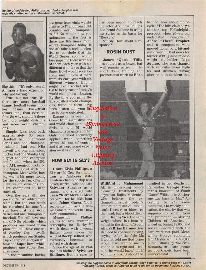 Boxing News Clipping #1211 (b) - Barry McGuigan vs. Tomas DaCruz, Leslie Glass, Andre Prophet