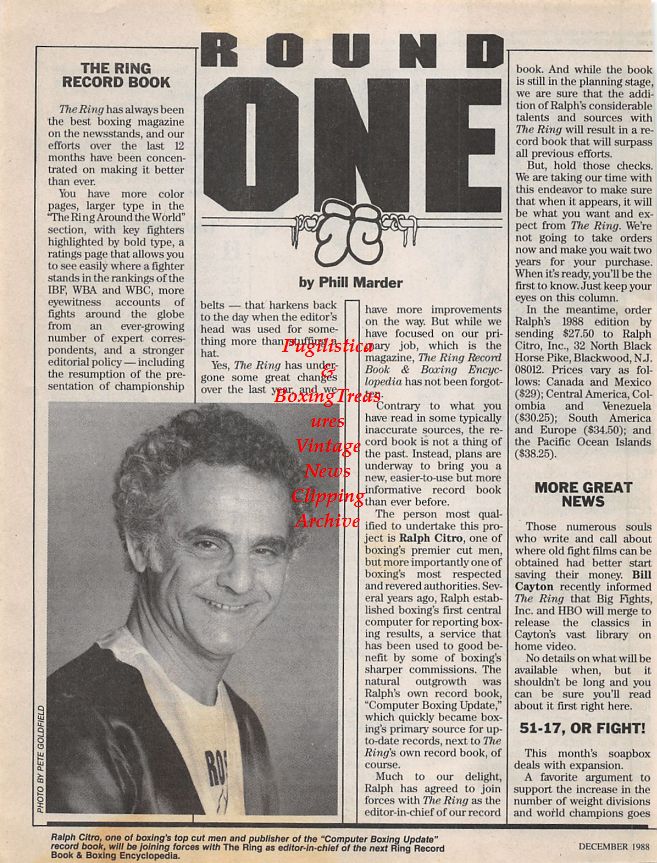 Boxing News Clipping #1211 - Ralph Citro, Jeff Fenech, Sylvester Stallone