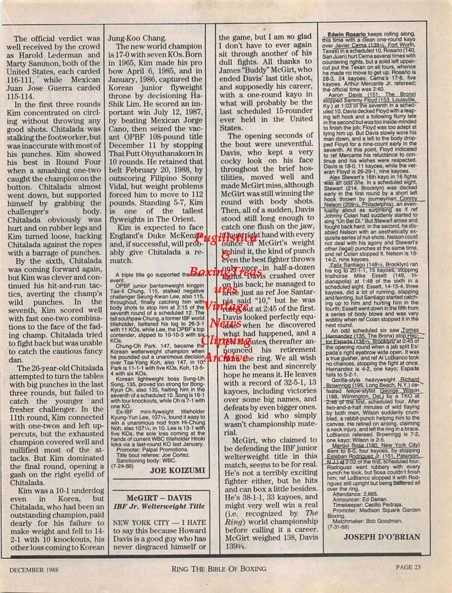 Boxing News Clipping #1219 - Mike Tyson vs. Tony Tubbs Souvenir Ad