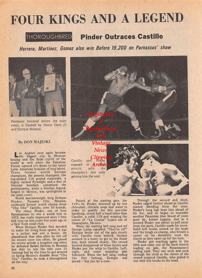 Boxing News Clipping #122 - Enrique Pinder vs. Chu Chu Castillo, Chris Finnegan vs. Rudi Schmidtke, Joe Bugner vs. Tony Doyle