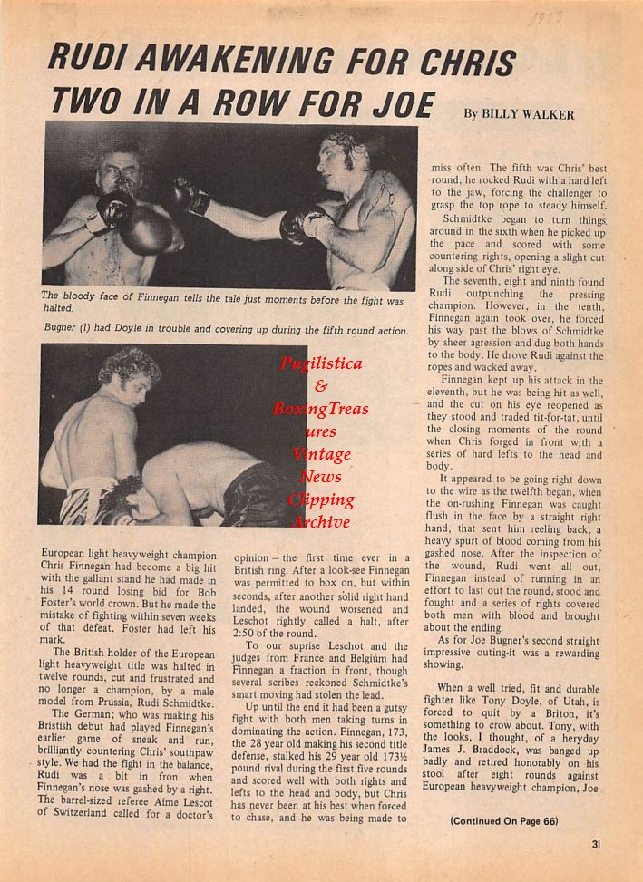 Boxing News Clipping #122 - Enrique Pinder vs. Chu Chu Castillo, Chris Finnegan vs. Rudi Schmidtke, Joe Bugner vs. Tony Doyle