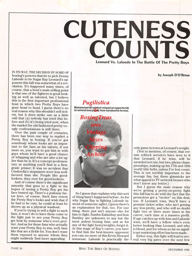 Boxing News Clipping #1220 - Sugar Ray Leonard vs. Donny Lalonde, Muhammad Ali