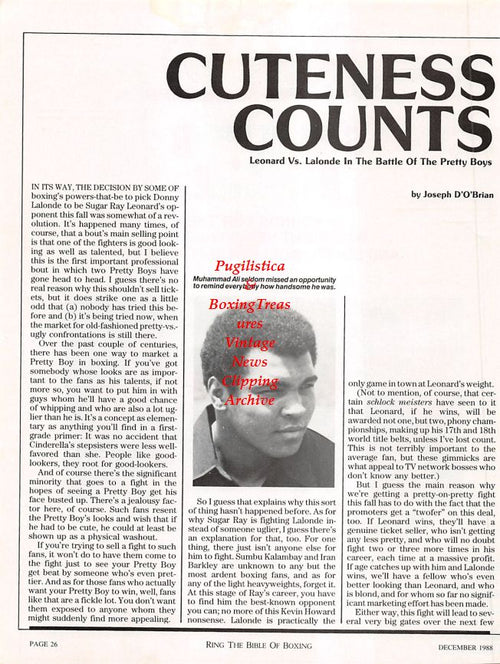 Boxing News Clipping #1220 - Sugar Ray Leonard vs. Donny Lalonde, Muhammad Ali
