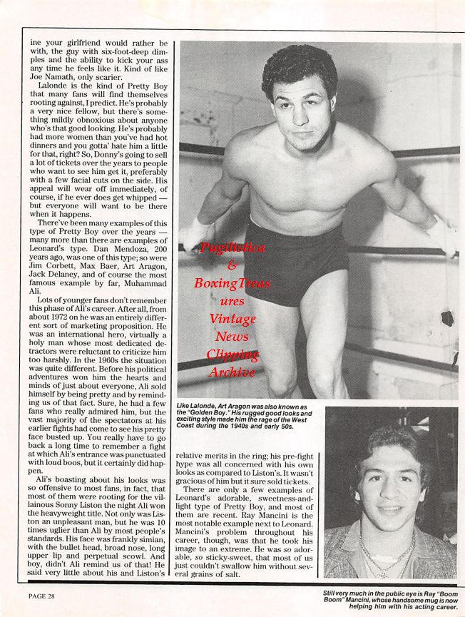 Boxing News Clipping #1221 - Art Aragon, Ray Mancini, Sugar Ray Leonard vs. Donny Lalonde