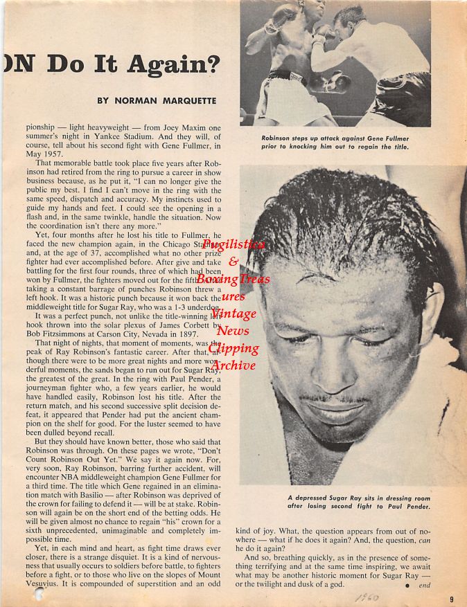 Boxing News Clipping #1237 - Pascual Perez vs. Pone Kingpetch, Don Fullmer vs. Gustav Scholz, Henry Hank vs. Jesse Smith, Henry Cooper vs. Roy Harris, Sugar Ray Robinson vs. Gene Fullmer