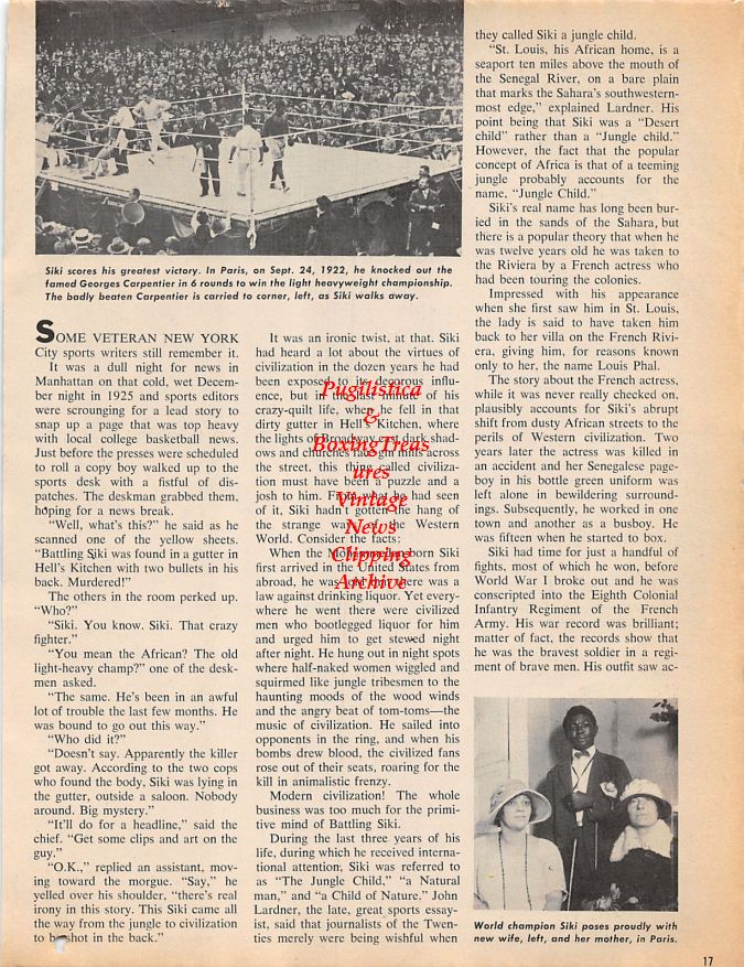Boxing News Clipping #1240 - Battling Siki and various opponents including Mike McTigue, Paul Berlenbach and Georges Carpentier