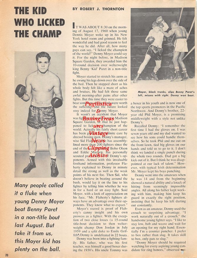 Boxing News Clipping #1241 - Denny Moyer, Benny Kid Paret, Kid Norfolk, Battling Siki