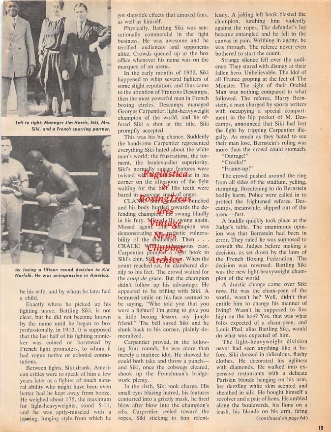 Boxing News Clipping #1241 - Denny Moyer, Benny Kid Paret, Kid Norfolk, Battling Siki