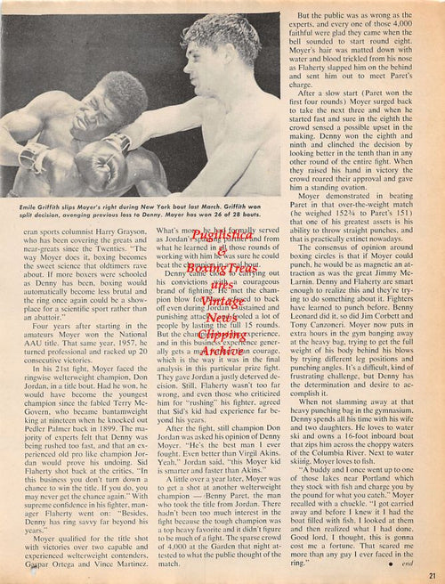 Boxing News Clipping #1242 - James J. Corbett, James Jeffries, Emile Griffith vs. Denny Moyer