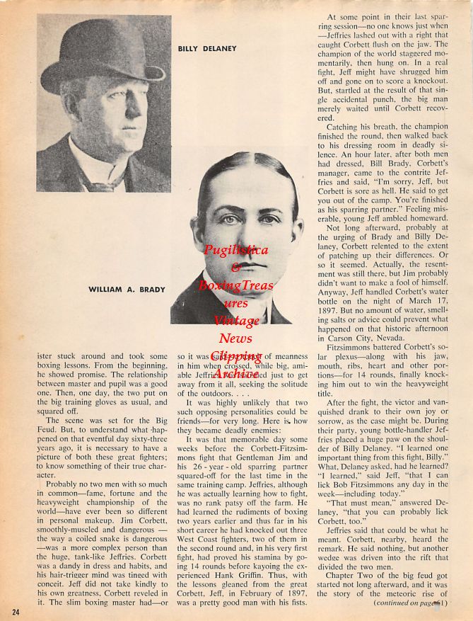 Boxing News Clipping #1243 - James Corbett, James Jeffries, Billy Delaney, William A. Brady