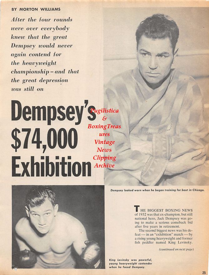 Boxing News Clipping #1244 - "Dempsey's $74,000 Exhibition" Jack Dempsey vs. King Levinsky, Dave Shade