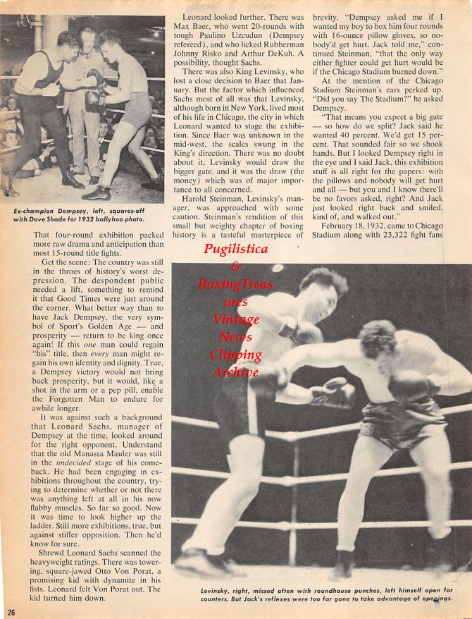 Boxing News Clipping #1244 - "Dempsey's $74,000 Exhibition" Jack Dempsey vs. King Levinsky, Dave Shade