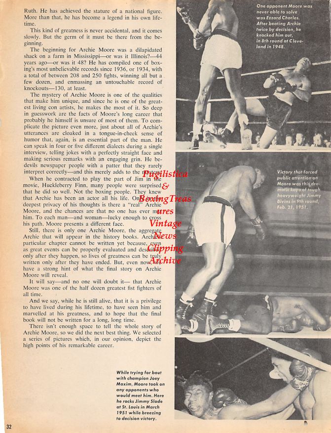 Boxing News Clipping #1247 - "The Remarkable Career Of Archie Moore", Ezzard Charles, Jimmy Bivins, Jimmy Slade