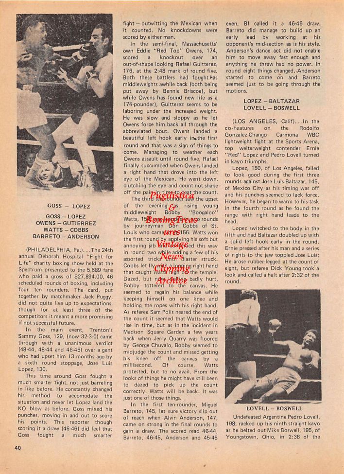 Boxing News Clipping #125 - Carlos Duran, Sammy Goss vs. Jose Luis Lopez, Pedro Lovell vs. Mike Boswell