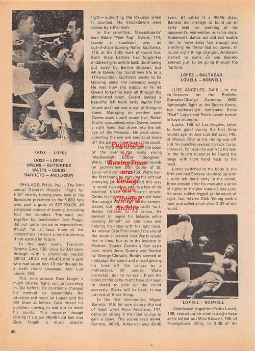 Boxing News Clipping #125 - Carlos Duran, Sammy Goss vs. Jose Luis Lopez, Pedro Lovell vs. Mike Boswell